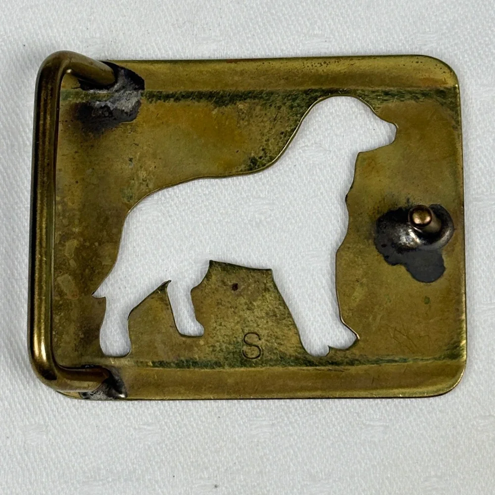 Vintage Labrador Retriever Dog Silhouette Brass Belt Buckle Gold Tone Cutout